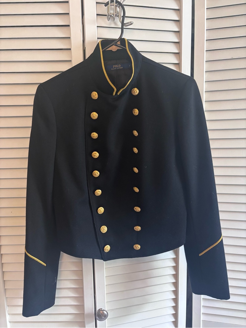 Polo by Ralph Lauren Black Military-Style Double-Breasted Blazer with Gold Trim